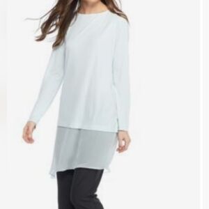 Eileen Fisher 100% Silk Bateau Neck Asymetrical Hem Tunic NWT Pale Blue MED.
